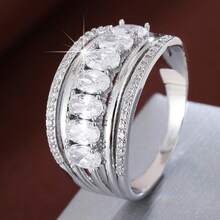 1pc Fashionable Geometric Oval Cubic Zirconia Women Wide Band Ring - Multicolor - View 17