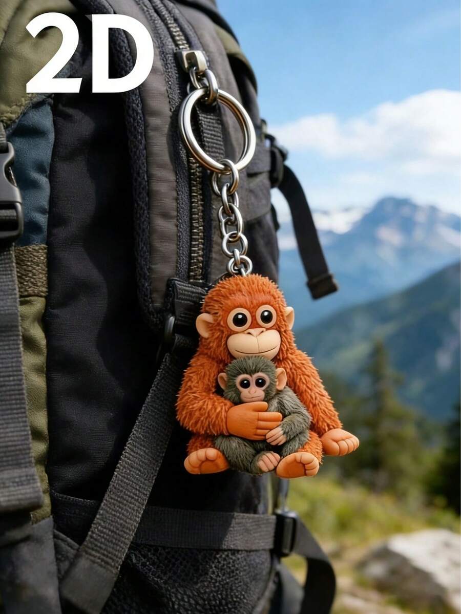 1pc 2D New Acrylic Protective Monkey/Gorilla Doll Pendant, Cute Cartoon Gorilla Key Accessory, Suitable For Backpacks, Bags, Car Keys, Phone Cases, Earphone Cases, Wallet Decorations, Couple Gifts, Holiday And Birthday Gifts, Fashion Accessories, Desktop Ornaments, Party Decorations, Pendants. Gifts For Mother, Father, Graduation, And Teacher - Multicolor - View 1