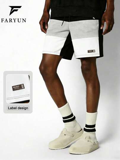 Men's Color Block Shorts, BRAVE Label, Summer Casual Sports StraightBermuda Shorts, Versatile Daily Wear