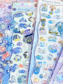 Cute Animal Cartoon Embossed Stickers, Decorative Stickers For Phone Cases, Cups, Toys, Transparent Phone Cases, Retro Rabbit Holographic Solid Embossed Cartoon Stickers, Cute Bubble Gum 3D Crystal Decorative Stickers - Multicolor - View 5