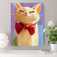 1 pieza de pintura de diamantes de gato pintada a mano, apta para - Arte de pared de gatito redondo sin marco para hacer tú mismo con colores vibrantes, hecho a mano, apto para sala de estar, dormitorio - Regalo para amantes de los gatos y decoración con temática de mascotas - Enmarcado - Ver 3