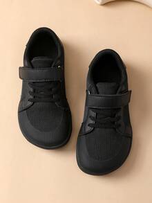 1 Pair Children's Casual Sneakers, Non-Slip , Wide Toe Box, Lightweight & Soft, Minimalist Mesh Breathable Design, Suitable For Daily Wear - Black - View 5