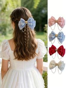 1 pieza Clip de pelo con lazo lindo, clip de pelo con forma de corazón con borla de perlas, accesorio de pelo de estilo princesa brillante para fiesta de cumpleaños y cosplay - Multicolor - Ver 2