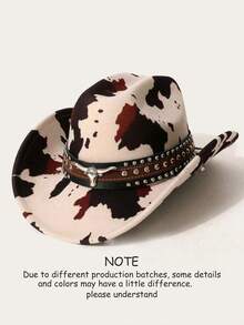 Unisex Polyester Cow Print Cowboy Hat - Leather Rivet Bull Head Decor, Perfect For Horse Riding, Outdoor Travel, Cowboy Party, And Daily Wear - Multicolor - View 11