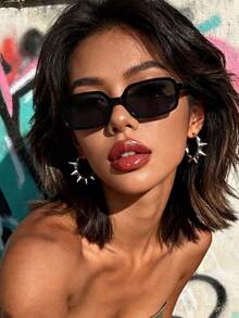 1 Pair Unisex Rectangular Fashion Glasses, Suitable For Outfits, Travel, Summer Accessories, Sports Style, Driving, Festivals, Beach, Electronic Music Festivals, Vacations, Family Outings, Golf, Hiking, Elegant Attire, Street Style Accessories, Vacation Atmosphere, Sports, Parties, Outdoor Activities, Street Style, Fishing, Providing Elegant Atmosphere For Daily And Party Occasions - Black - View 1