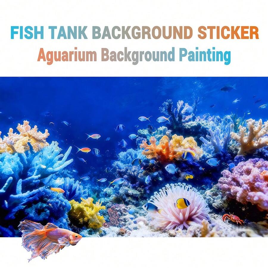 Arrecife de coral azul, pintura de fondo para acuario, pegatina de fondo para acuario, pegatina de fondo para jaula de reptiles, autoadhesiva frontal, decoración de paisaje para acuario, decoraciones para acuario - A - Ver 1