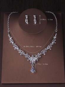 High End Bridal Jewelry Set For Women, Floral Rhinestone Water Drop Shape Necklace And Earrings Set, Stage Performance/Fancy Dress Accessory Necklace - Necklace+Earring Set - View 2