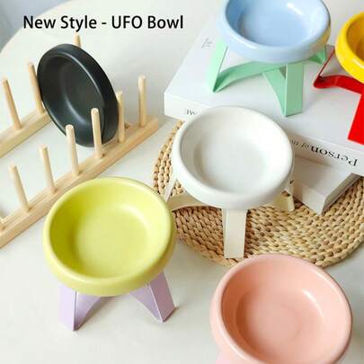 1 Set Flying Saucer Shaped Dog Bowl, Divided Design With Elevated Neck Support, Integrated Pet Feeding Tray And Food Bowl, Interesting Pet Supplies Design