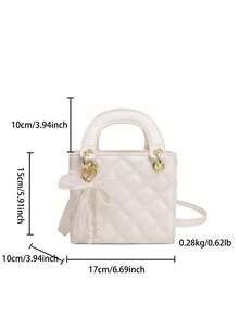 Túi xách mini chần bông màu đen với nơ ngọc trai, túi xách nhỏ thanh lịch dành cho nữ, túi đeo chéo vai có quai xách phía trên. - trắng - Xem 5