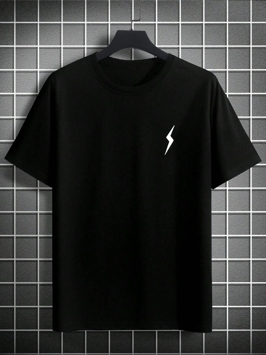 Camiseta de manga corta de cuello redondo con estampado de rayo degradado para hombres de talla grande