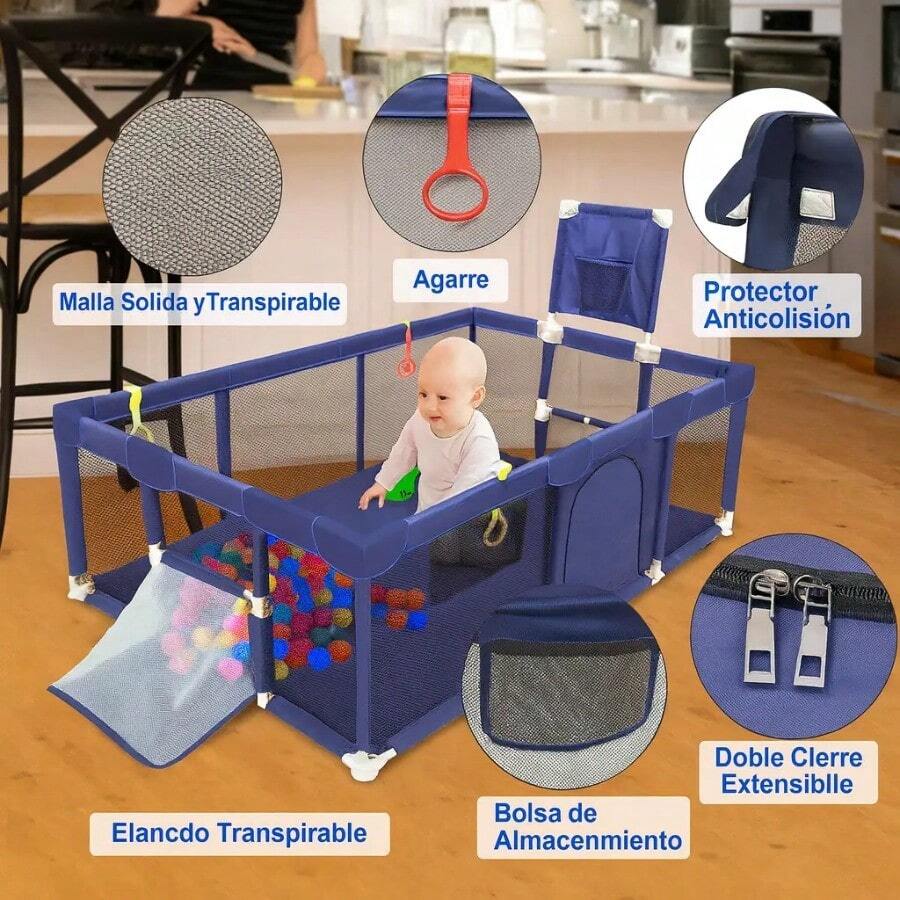 Corral de Juegos para Bebés, Centro de Actividades Multifuncional,   y Divertido, Ideal para Estimulación y Entretenimiento, Diseño Plegable y Fácil de Usar - Azul - Ver 1