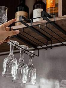 OBOVAY 3/1pc Single Row Cup Rack, Inverted Cup Holder, Creative European Style Wine Glass Storage Rack, Kitchen Accessories, Bar Supplies, Space-Saving Home Storage Organizer, Valentine's Day Gift, Party Decor, Birthday Decor, Outdoor, Camping - Black - View 2