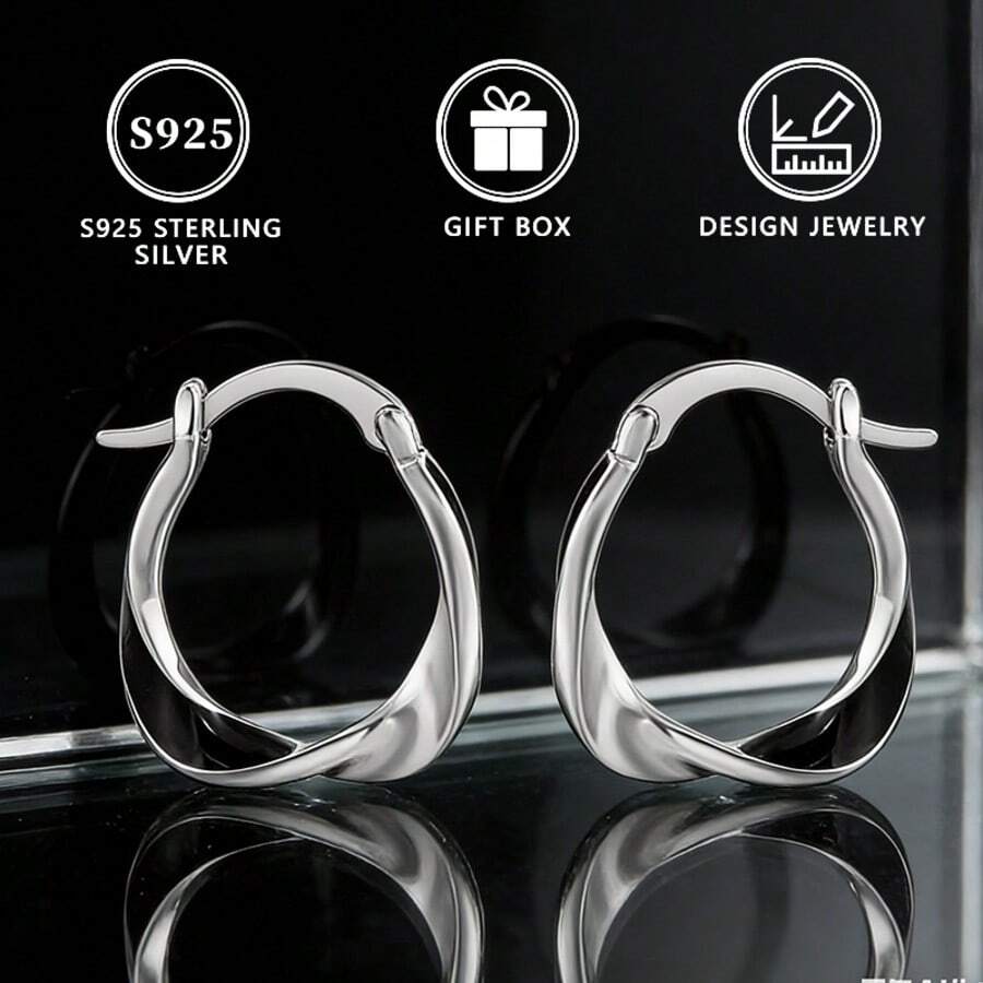 Bông tai Mobius bằng bạc 925, nhựa đen, kiểu dáng tối giản với hai vòng tròn dành cho nữ. - màu đen - Xem 1