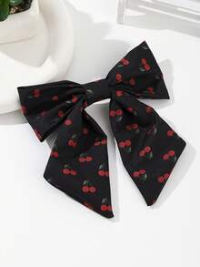 1 chiếc kẹp tóc hình nơ bằng vải họa tiết quả anh đào - Nhiều màu - Xem 6