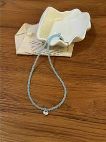 1 件精致蓝色海珠和锆石项链，独特设计简约颈链，适合女性日常或节日佩戴 - 淺藍色 - 查看 4