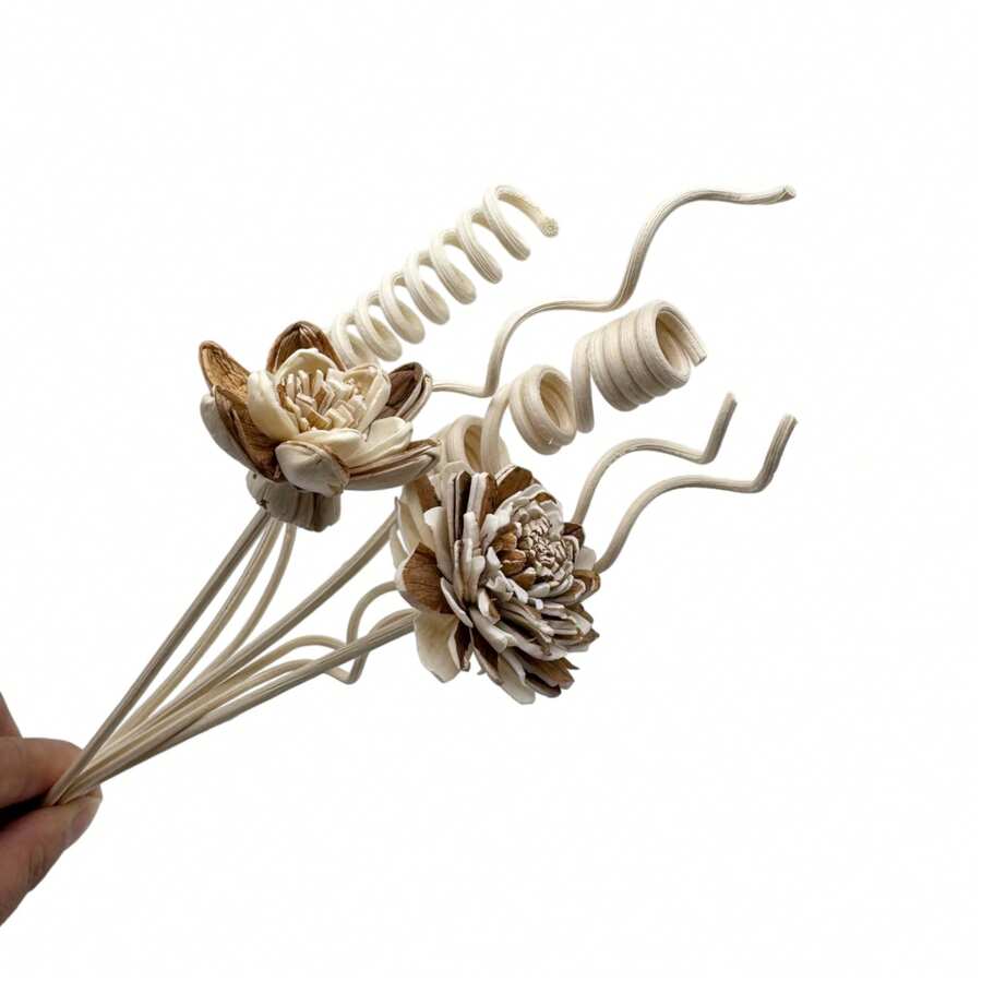 New Wood-Grain Jasmine&Pointed-Leaf Chrysanthemum Reed Diffuser Stick Set, 27cm/10.63" Floral Tops Rattan Aromatherapy Fragrance Sticks, Long-Lasting Indoor Scent Decoration For Home&Office - 7pcs/set - View 1
