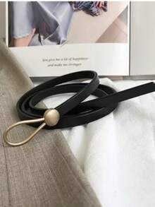 1 pieza Cinturón delgado de PU anudado, accesorio casual diario - Negro - Ver 9