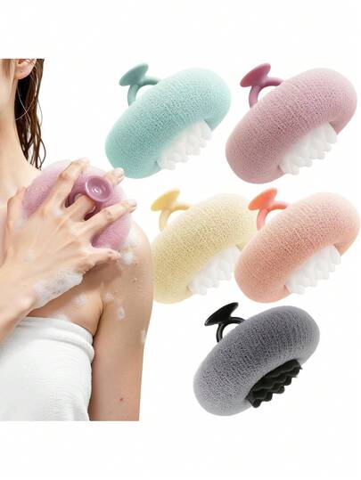 2-In-1 Body Exfoliating Brush, Includes Finger Loop Exfoliating Mesh Sponge And Ultra Soft Sunflower Suction Cup Bath Puff, Unisex