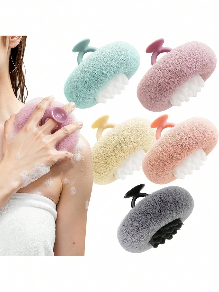 Cepillo exfoliante corporal 2 en 1, incluye esponja exfoliante con aro para el dedo y puff de baño de ventosa de girasol extra suave, unisex - A - Ver 1