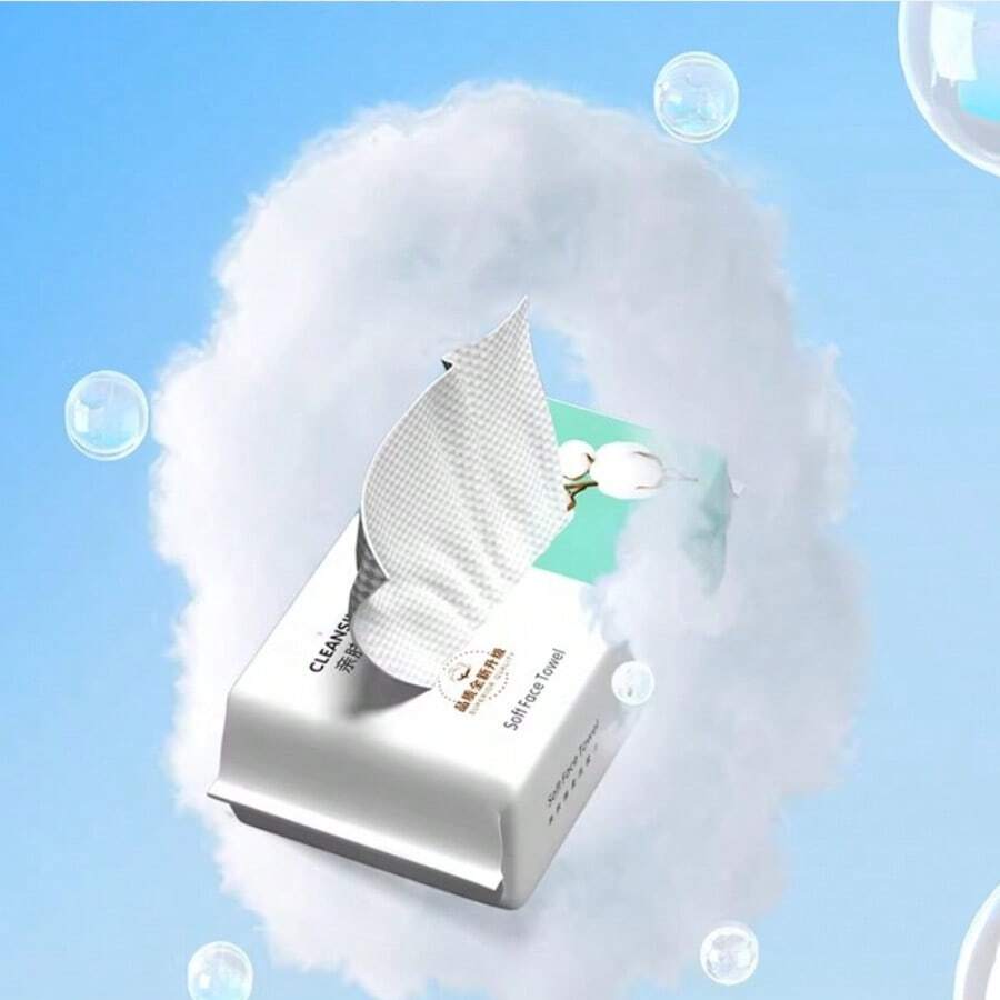 70条/包 一次性柔软棉质面巾，加厚设计，适用于清洁、美容和卸妆 - 白色 - 查看 1