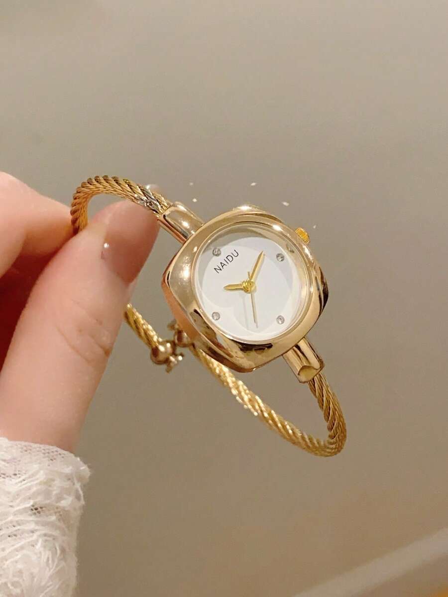 1pc Women's Oval Silver-Black Square Gold-Tone Dial Quartz Casual Watch, Suitable For Daily Wear - Gold - View 1