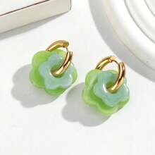 一对时尚不锈钢圈形耳环，配亚克力花朵吊坠，适合女性日常及节日佩戴，多巴胺花朵圈形耳环，派对饰品礼品 - 花 - 查看 18