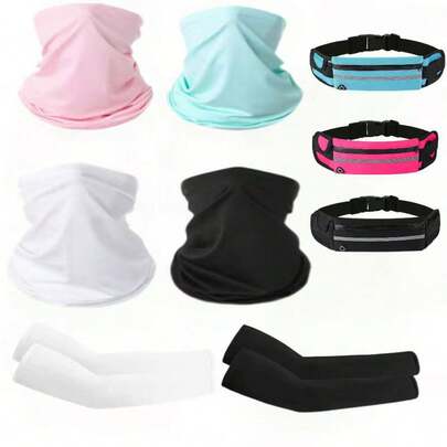 Bộ 7/4/3 món chống tia UV, thấm hút mồ hôi, thoáng khí, chống cát, chống bụi bao gồm băng đô thể thao, khăn quàng cổ, khẩu trang, khăn choàng cổ, ống tay áo, túi đeo hông có khóa kéo, túi đeo hông bằng nylon co giãn cao, màu trơn, đa năng, có ngăn đựng điện thoại chống nước, túi thể thao, ba lô du lịch nữ, túi đeo hông ngoài trời unisex dùng cho đạp xe, trượt tuyết, leo núi, câu cá và nhiều hoạt động khác. Khẩu trang trượt tuyết phù hợp cho đạp xe, đi xe máy.