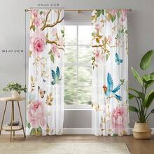 2pcs Floral Voile Curtains, Suitable For Kitchen, Cafe, Living Room, Dining Room, Balcony, Garden, Bedroom - Multicolor - View 7