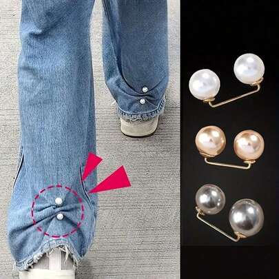 2pcs Pearl Denim Ankle Clips, Anti-Flashing Brooch, Non-Slip Shoe Clips, Pants Length Adjuster