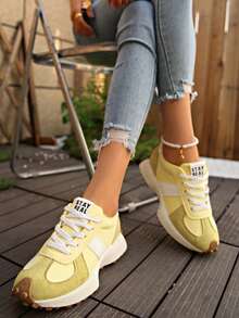 Zapatos cómodos para correr con cordones para mujeres - Ligeros, para todas las estaciones, suela de goma duradera y antideslizante - Amarillo - Ver 3