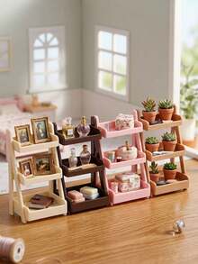 4pcs Mini Flower Stand Storage Rack, Imitation Small Furniture Model Decor, Home Decor Accessories, Micro Landscape Art Decor, Creative Handmade Gift, Photography Backdrop DIY Prop, Dollhouse Scene Accessory, Mini Decorations - A - View 1