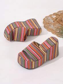 Giày sandal đế xuồng cho nữ, dép đế xuồng dày, sandal hở mũi thời trang đi biển. - sọc - Xem 5