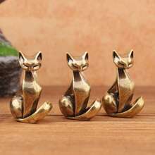 Bashful Cat Exquisite Brass Figurine Desktop Decor - Shy Cat - View 1