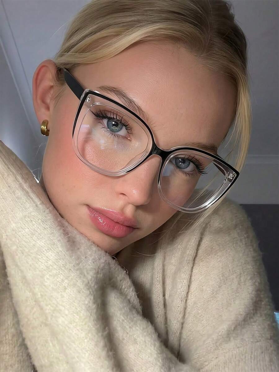 1 Paar Damen Große Rahmen Sexy Katzenauge Mode Street Style Dekorative Klarglas Brille - Weißer Rahmen mit schwarzer Zeichnung - Übersicht 1