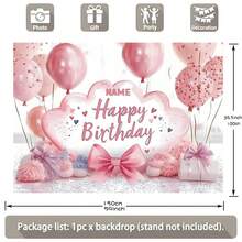 1pc Customizable Pink Ombre Shell Bow Happy Birthday Backdrop, Pink Heart Sequin Balloon On White Background, Suitable For Birthday, Baby Shower, Bridal Shower, Party Decoration - Type C - View 3