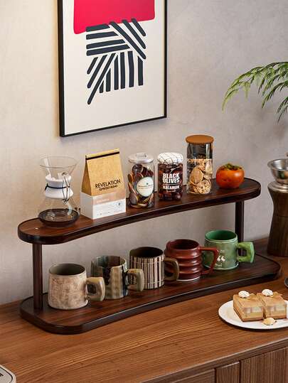 1-Piece Desktop Organizer, Kitchen Cup Holder, Coffee Cup Rack, Skincare And Cosmetics Organizer, Wooden Storage Rack-Perfect For The Living Room, Kitchen, Bedroom, Bathroom, And More