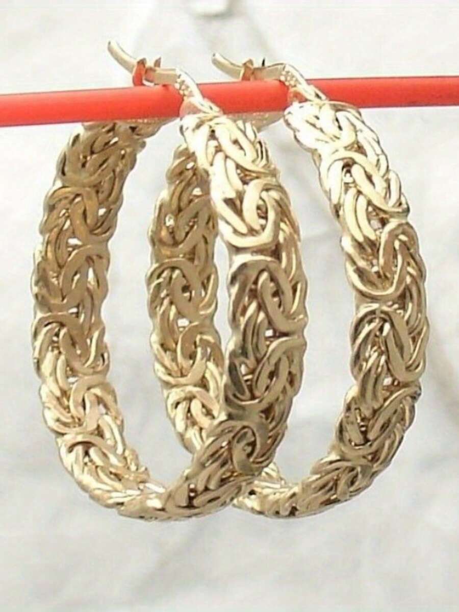 1 Pair Fashionable Luxury Hollow Earrings, Gold Hoop Style, Suitable For Daily Wear And Vacation - Gold - View 1