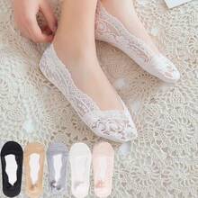 3 paires de chaussettes bateau en maille pour femmes, chaussettes fines et respirantes sans glissement pour l'été, chaussettes invisibles à bouche peu profonde, livraison de couleurs unies aléatoires - Noir - Voir 2