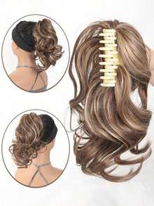 Elegante clip de garra para cola de caballo - Aspecto corto rizado y ondulado, extensiones de cabello sintético para un estilo diario elegante, accesorio de cabello fácil de colocar para todas las ocasiones - Multicolor - Ver 3