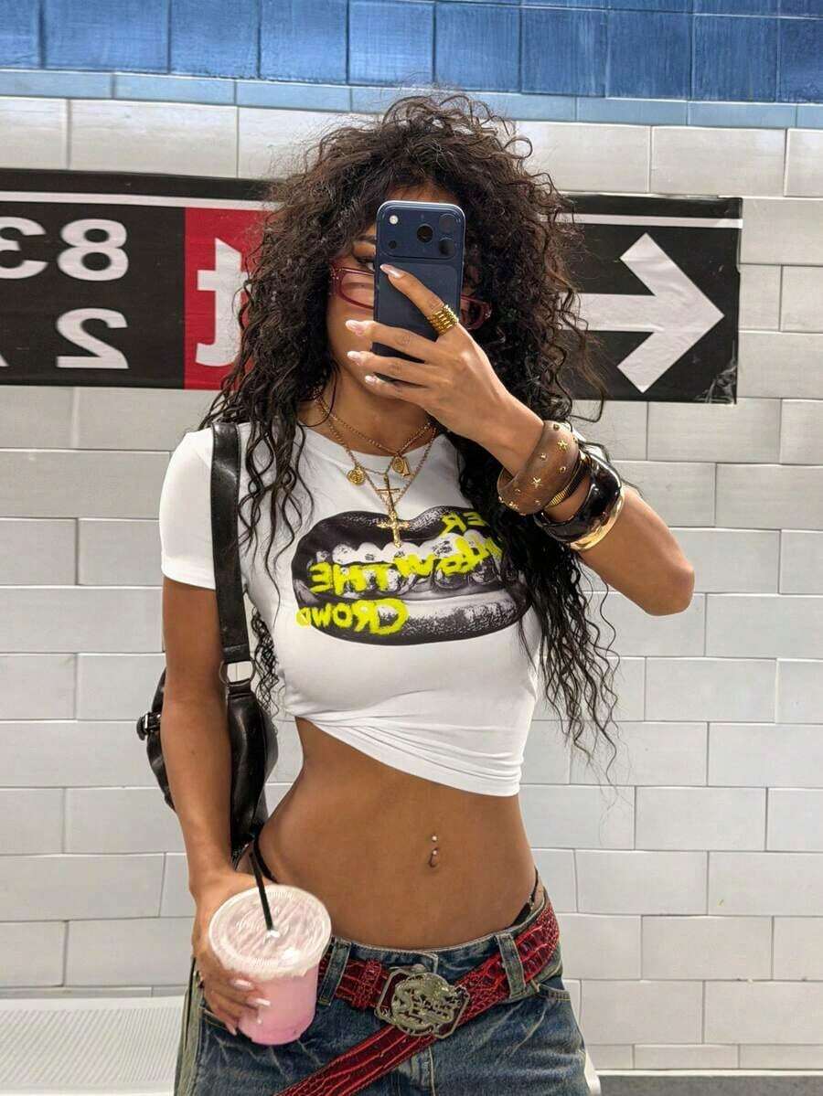 Crop TopsStreetHx Women's Summer Cropped T-Shirt With Western Cowboy Elements, Cropped Tee With Exposed Midriff, White Baby TeeLoose And Comfortablekorean Fashion Women Cute Tops - 白色 - 查看 1