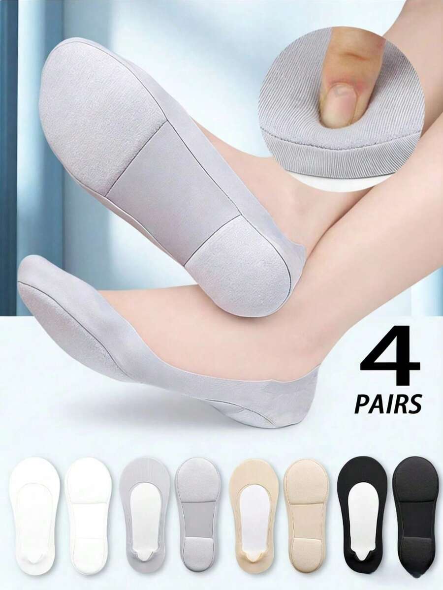 4 Pairs Women's Soft Sponge Bottom Shock Absorbing Comfortable Casual No Show Socks, Suitable For Any Shoes In Summer - Multicolor - View 1
