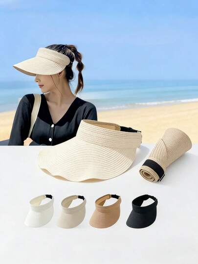 Mũ lưỡi trai nữ màu trơn thời trang mùa hè, chất liệu polyester thoáng khí, vành rộng, có thể gấp gọn, chống tia UV, thích hợp cho các hoạt động ngoài trời như đi bộ đường dài, đi biển, nghỉ mát, bên hồ bơi, quà tặng ngày lễ cho Ngày của Mẹ, Ngày của Cha, mùa tốt nghiệp.