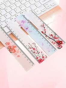 1 chiếc thước kẻ acrylic trong suốt họa tiết hoa tối giản dành cho học sinh vẽ tranh. - nhiều màu - Xem 1
