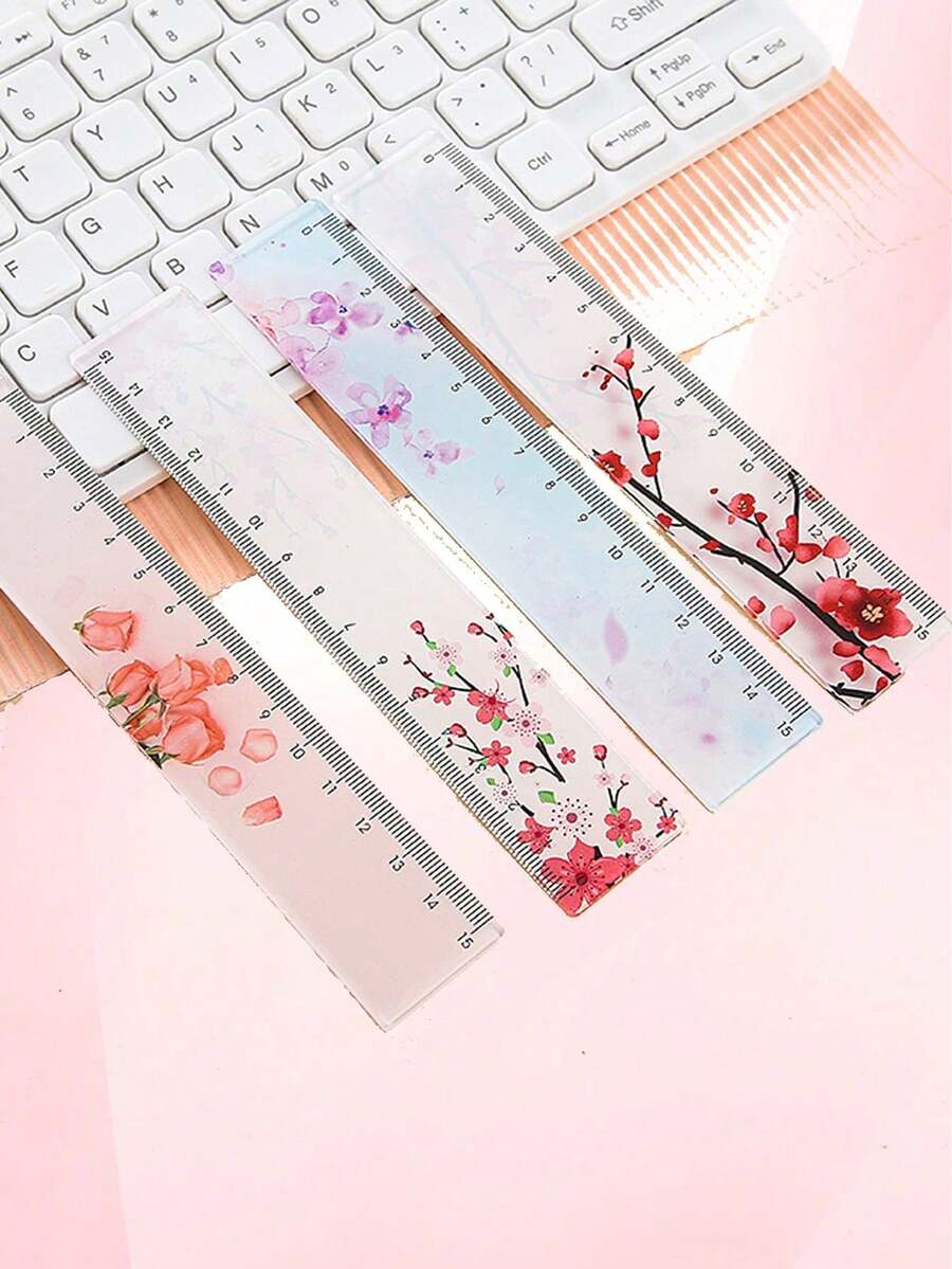 1 chiếc thước kẻ acrylic trong suốt họa tiết hoa tối giản dành cho học sinh vẽ tranh. - nhiều màu - Xem 1