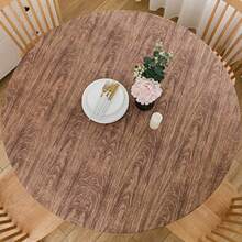 LIBERECOO Mantel redondo ajustable de vinilo con respaldo de franela resistente a manchas y lavable para mesas redondas de 45 a 56 pulgadas - Madera la más bien - Ver 1