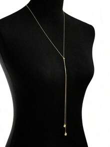1pc Stainless Steel Long Adjustable Necklace, Minimalist And Suitable For Daily Decoration For Women - Vàng - Xem 3