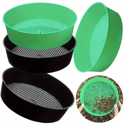 Bộ 3 lưới lọc đất trồng cây, lưới lọc cát bằng nhựa tròn, lưới lọc đá sỏi nhỏ dùng trong làm vườn và trồng cây tại nhà.