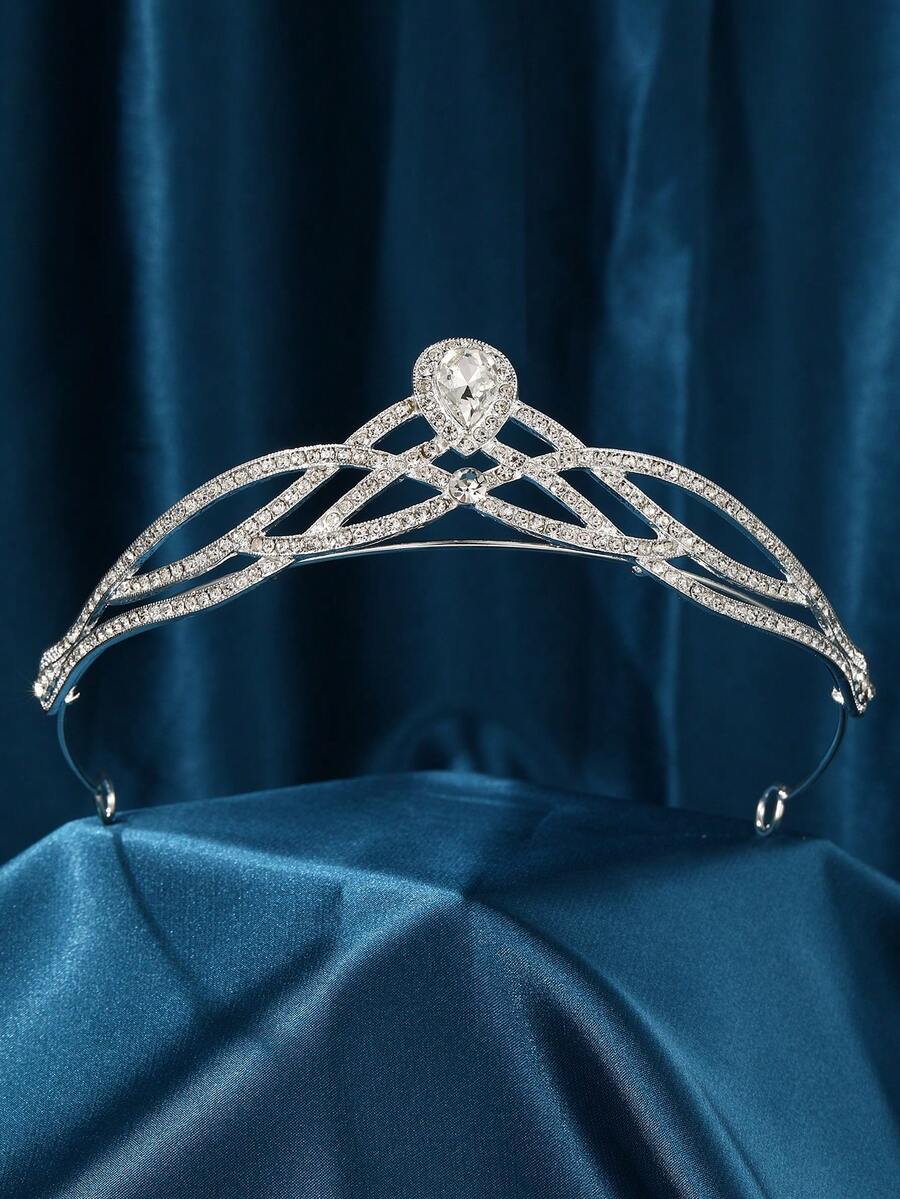女王皇冠头饰，公主皇冠，女士水晶头饰，适合新娘、公主出席婚礼和派对 - 銀色 - 查看 1
