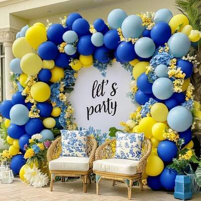 105pcs Royal Blue And Yellow Balloon Arch Set, Includes Light Yellow, Yellow, Navy Blue, And Dark Blue Balloons, Perfect For Birthday Parties, Baby Showers, Proposals, Wedding Decorations, Bridal Showers, And Lemon-Themed Party Decorations.
