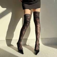 Lace Thigh High Stockings Women Over Knee Sheer Stretchy Boot Socks With Elastic Top Band All Day Comfort And Stylish Look FS1A - trắng - Xem 8